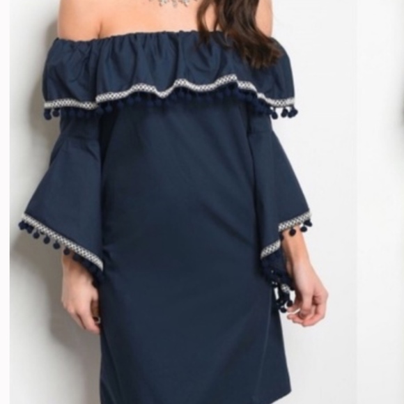 Ina Dresses & Skirts - INA off-shoulder TUNIC / DRESS ruffle pompoms sz S